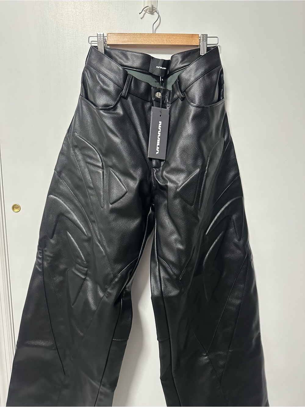 Black Faux Leather Wide Leg Flare Jeans